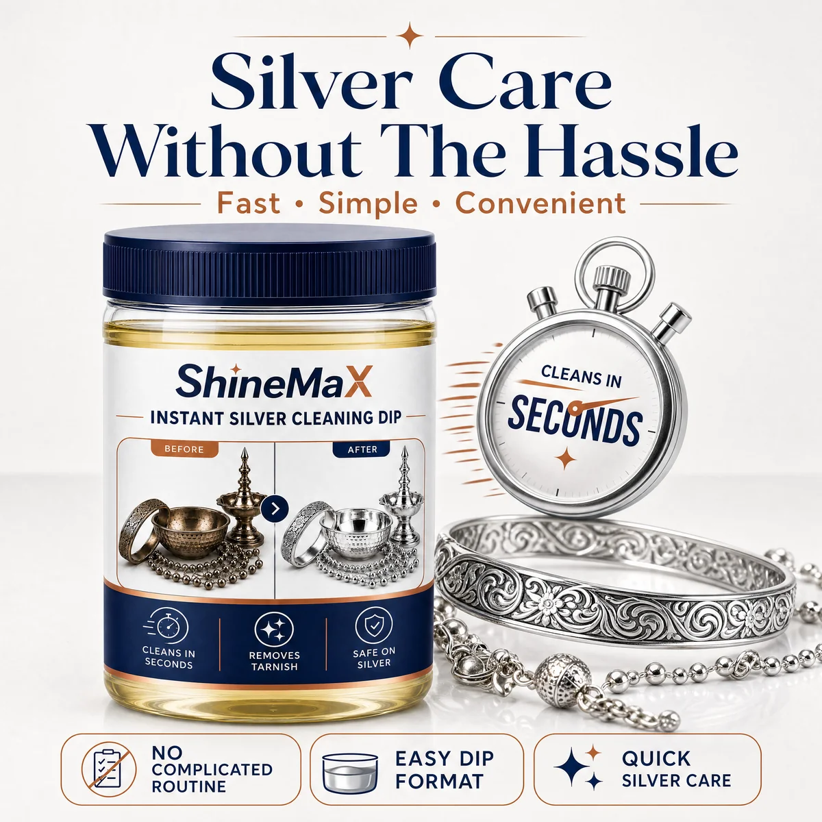ShineMax™ Silver Cleaning Dip – Tarnish Care for Silver Jewellery & Silverware