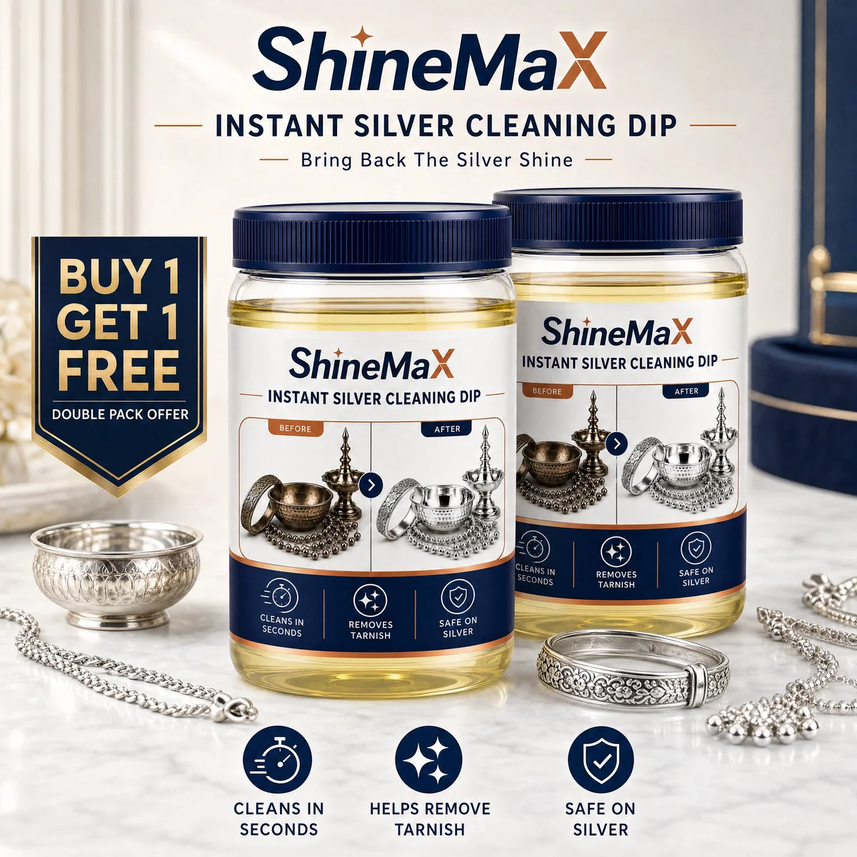 ShineMax™ Silver Cleaning Dip – Tarnish Care for Silver Jewellery & Silverware