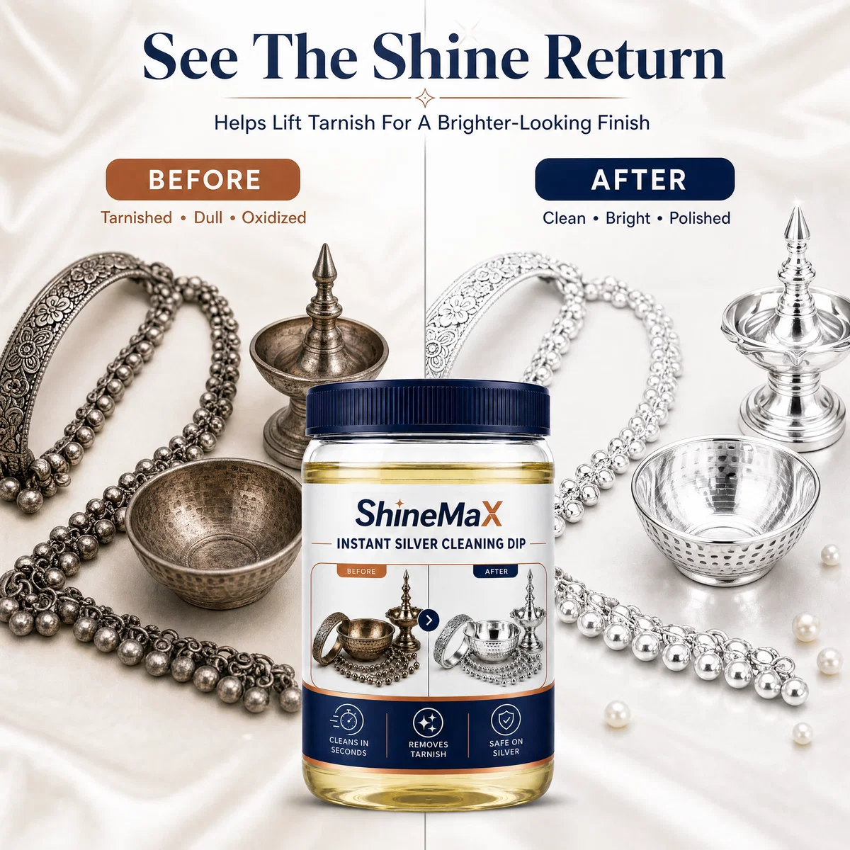 ShineMax™ Silver Cleaning Dip – Tarnish Care for Silver Jewellery & Silverware