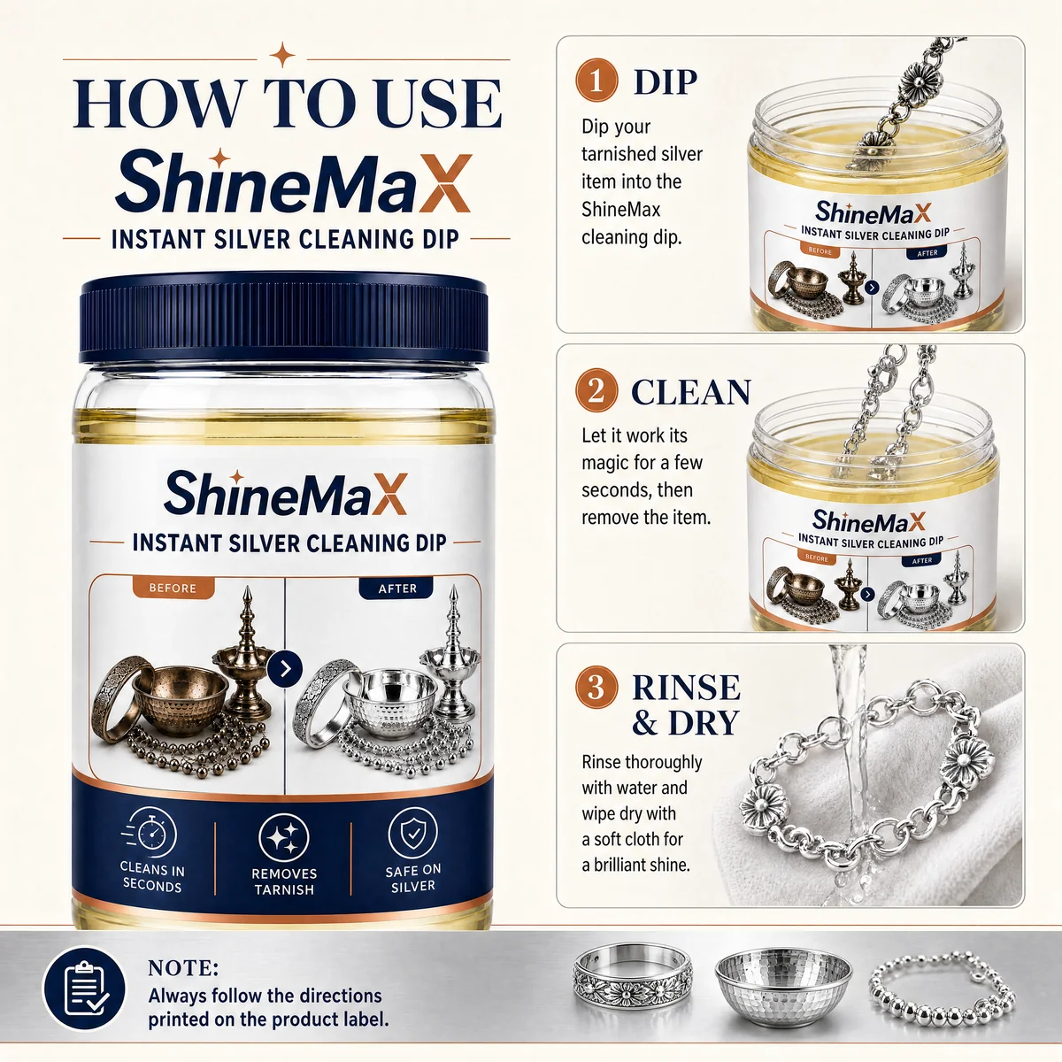 ShineMax™ Silver Cleaning Dip – Tarnish Care for Silver Jewellery & Silverware