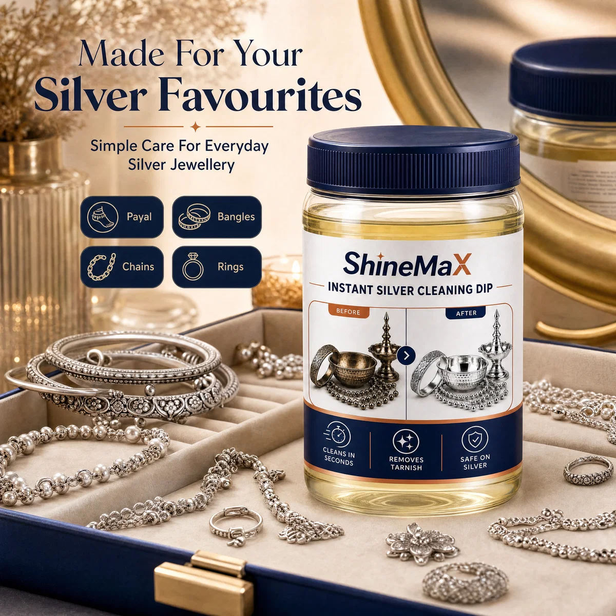 ShineMax™ Silver Cleaning Dip – Tarnish Care for Silver Jewellery & Silverware